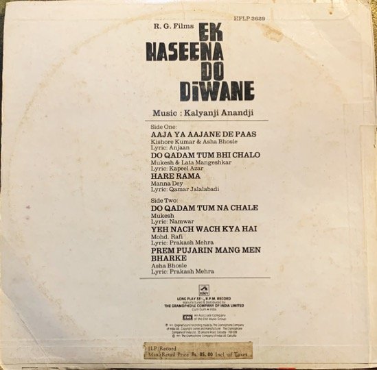 EK HASEENA DO DIWANE-KALYANJI ANANDJI-VINYL LP vinyl record cover - buy online India