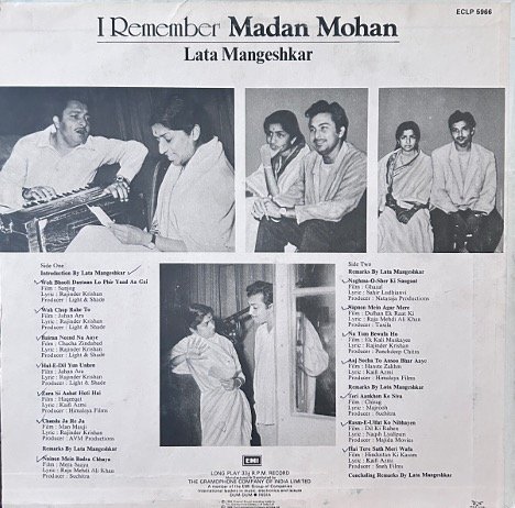 I REMEMBER MADAN MOHAN VINYL LP