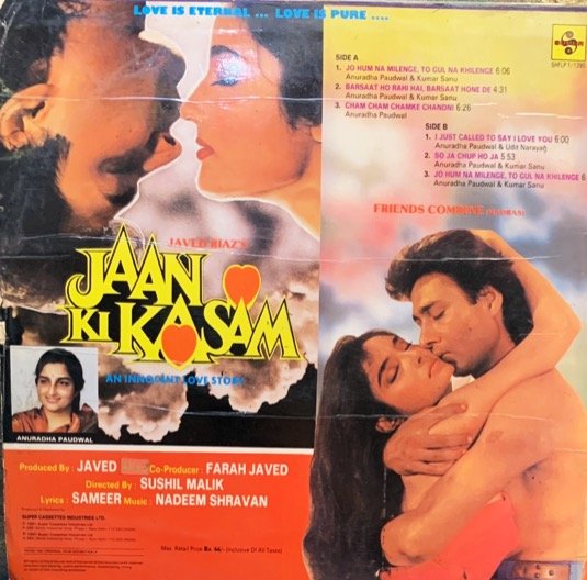 JAAN KI KASAM-NADEEM SHRAVAN-VINYL LP vinyl record cover - buy online India