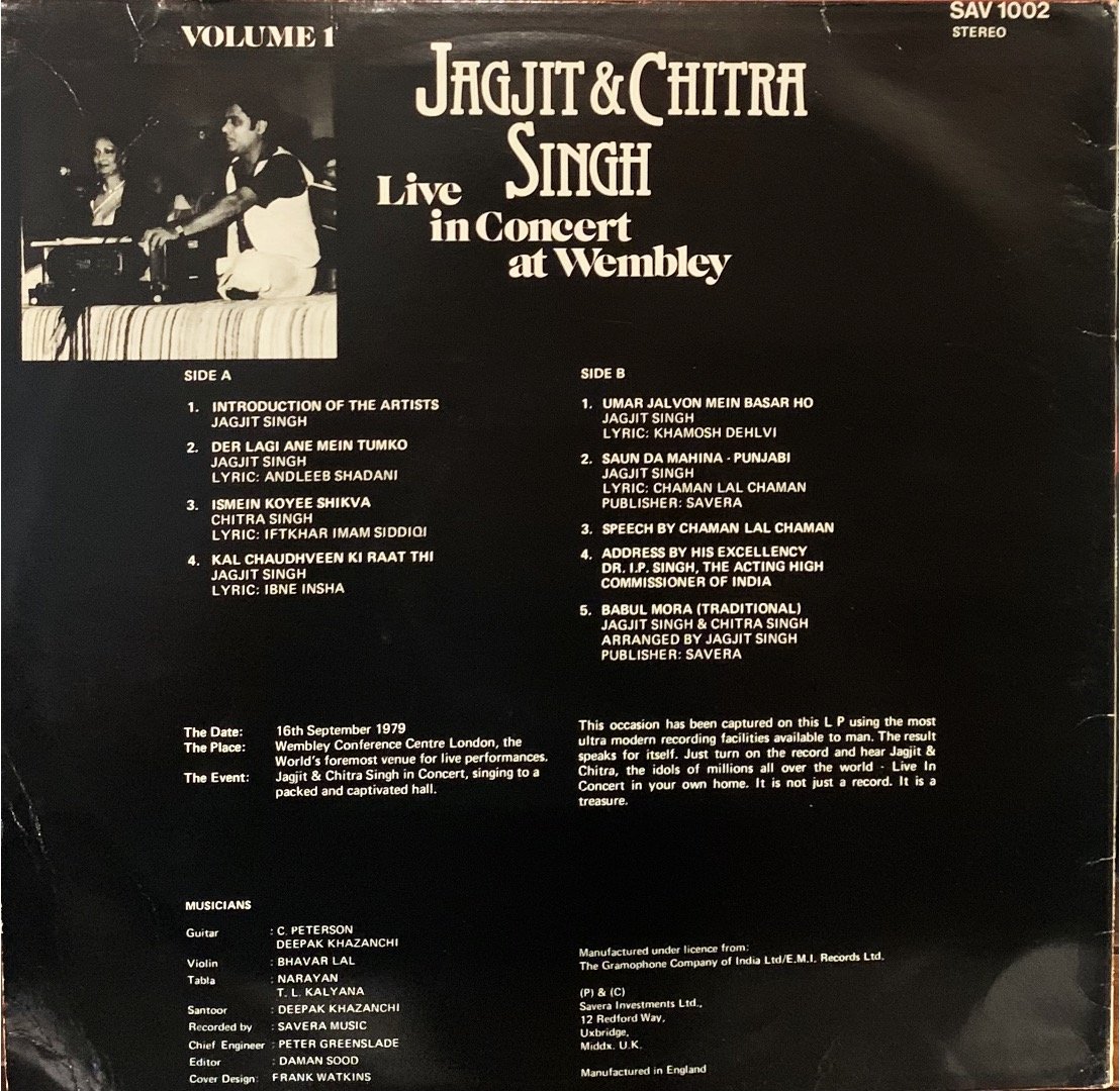 JAGJIT & CHITRA SINGH-LIVE IN CONCERT AT WEMBLEY-VINYL LP vinyl record cover - buy online India
