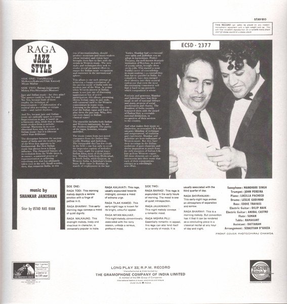 RAGA JAZZ STYLE VINYL LP RECORD vinyl record cover - buy online India