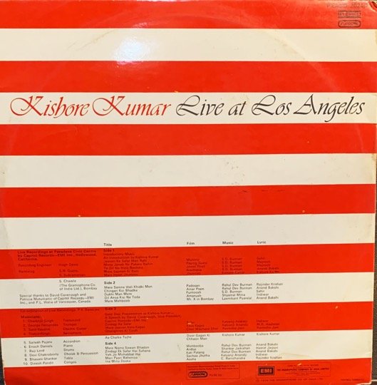 KISHORE KUMAR LIVE AT LOS ANGELES-VINYL LP vinyl record cover - buy online India