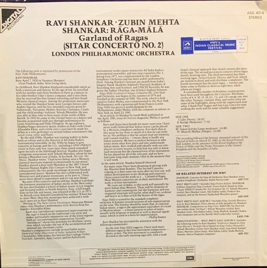 RAVI SHANKAR AND ZUBIN MEHTA AND LONDON PHILHARMONIC ORCHESTRA – RAGA MALA (GARLAND OF RAGAS)-VINYL LP vinyl record cover - buy online India