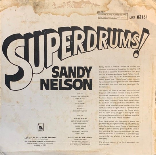 SANDY NELSON-SUPERDRUMS-VINYL LP vinyl record cover - buy online India