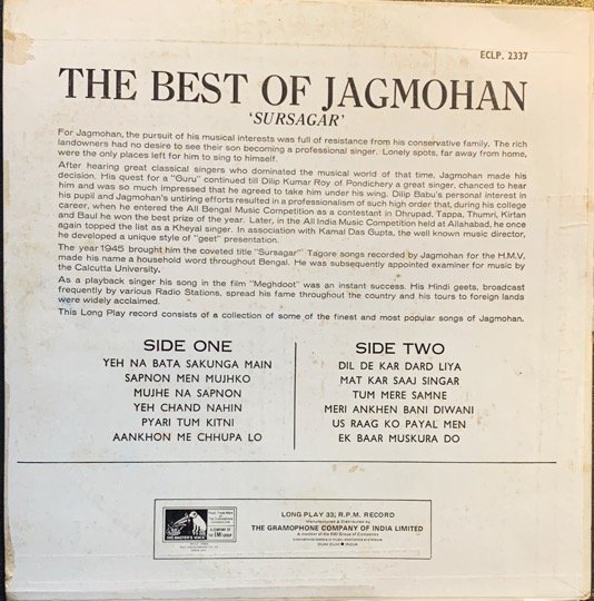 JAGMOHAN-SURSAGAR-VINYL LP vinyl record cover - buy online India