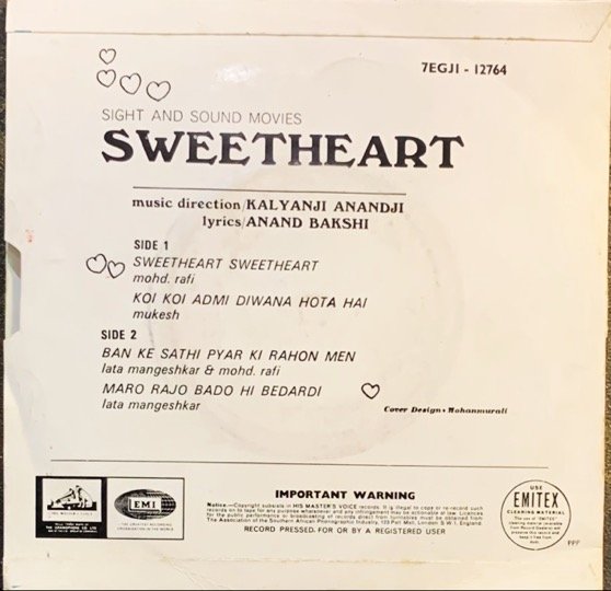 SWEETHEART-KALYANJI ANANDJI-VINYL EP vinyl record cover - buy online India