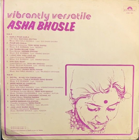 ASHA BHOSLE-VIBRANTLY VERSATILE-VINYL LP vinyl record cover - buy online India