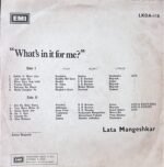WHATS IN IT FOR ME LATA MANGESHKAR VINYL LP