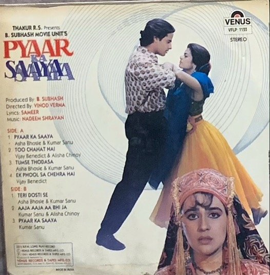 PYAAR KA SAAYA-NADEEM SHRAVAN-VINYL LP vinyl record cover - buy online India