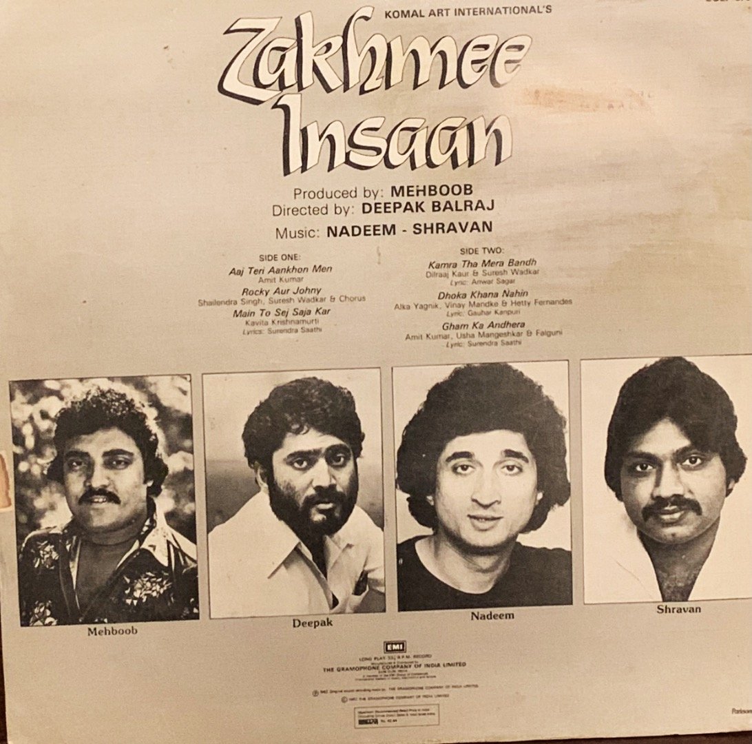 ZAKHMEE INSAAN-NADEEM SHRAVAN-VINYL LP vinyl record cover - buy online India